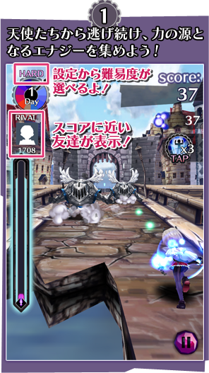 1.天使たちから逃げ続け、力の源となるエナジーを集めよう!